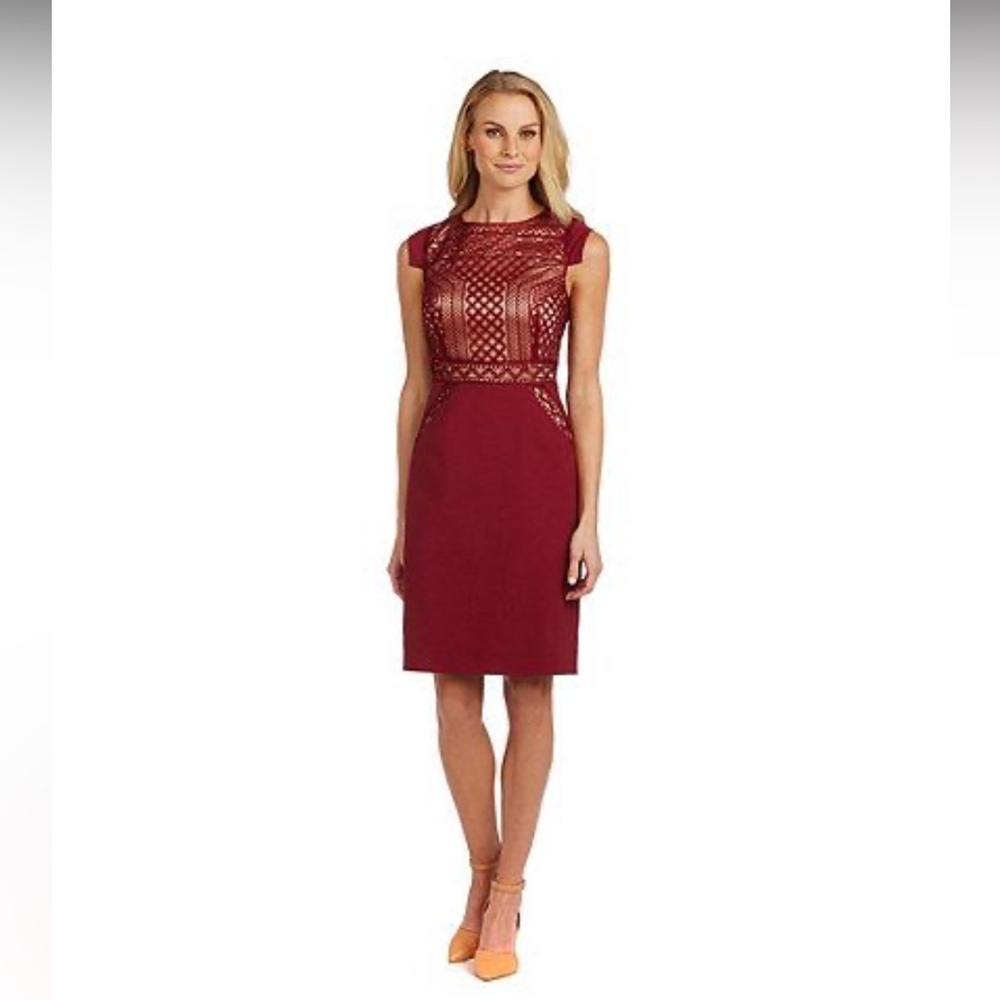 Antonio Melani Beige and Burgundy Dress-Size 10